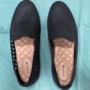 Birdies, black woven faux leather, Size 8.5
